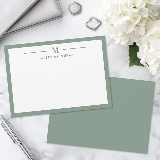 Sage Green Simple Classic Personalised Stationery Card (Sage Green Simple Classic Personalized Stationery Note Card)