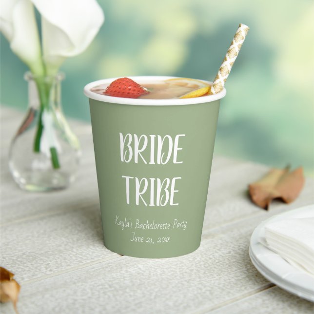 Sage Green Simple Colour Wedding Bride Tribe Paper Cups (Insitu)