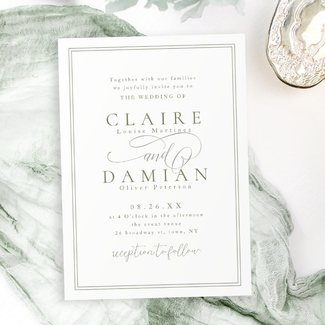 Sage Green Simple Elegance Romantic Script Wedding Invitation (Sage Green Simple Elegance Romantic Script Wedding Invitation)
