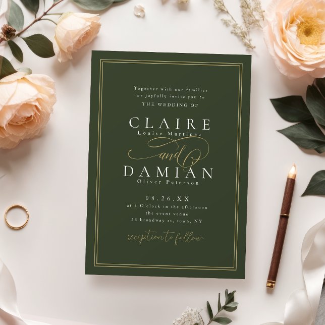 Sage Green Simple Elegance Romantic Script Wedding Invitation (Sage Green Simple Elegance Romantic Script Wedding Invitation)