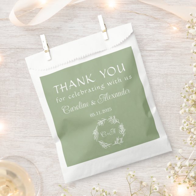 Sage Green Simple Elegant Modern Script Wedding Fa Favour Bags (Clipped)