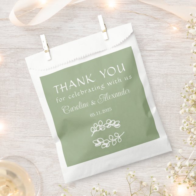 Sage Green Simple Elegant Modern Script Wedding Favour Bags (Clipped)