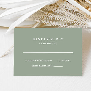 Sage Green Simple Elegant Text   Wedding RSVP Card