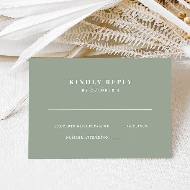 Sage Green Simple Elegant Text | Wedding RSVP Card (Creator Uploaded)