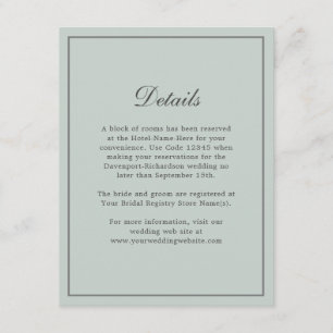 Sage Green Simple Elegant Wedding Info Details Enclosure Card