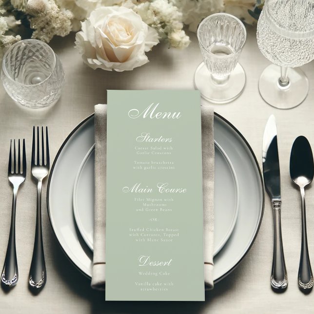  Sage Green Simple Elegant White Calligraphy  Menu (Creator Uploaded)