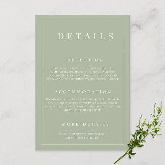 Sage Green Simple Formal Wedding Details  Enclosure Card