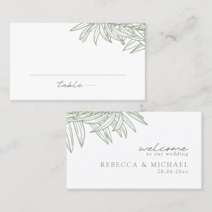 Sage Green Simple Hand Drawn Botanical Flat  Place Card