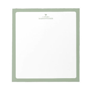Sage Green Simple Heart Personalised Notepad