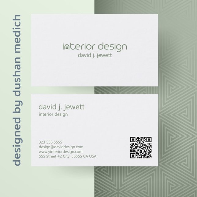 Sage Green Simple Interior Design Logo  Business Card (Creator Uploaded)