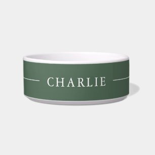 Sage Green Simple Minimalist Custom Name Pet Bowl