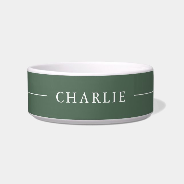 Sage Green Simple Minimalist Custom Name Pet Bowl (Front)