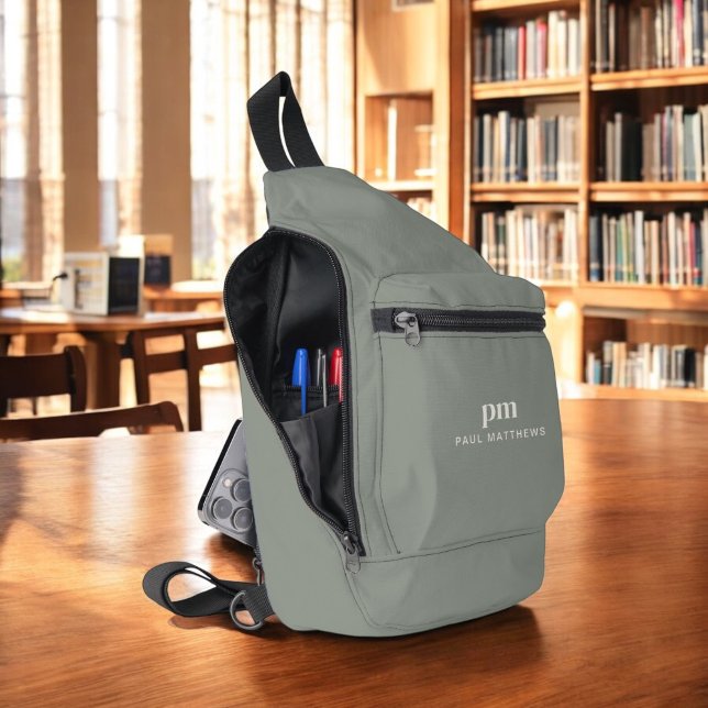 Sage Green Simple Minimalist Name and Monogram Sling Bag (Creator Uploaded)