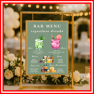 Sage Green   Simple Minimalist Wedding Bar Menu Poster