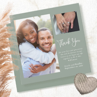 Sage Green Simple Minimalist Wedding Thank You Invitation