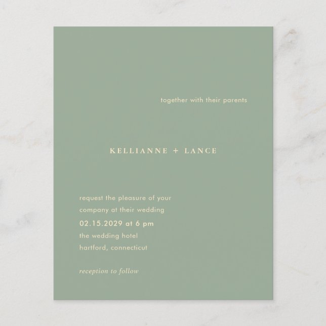 Sage Green Simple Modern Budget Wedding Invitation Flyer (Front)