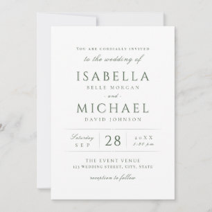 Sage Green Simple modern classy Luxury wedding Invitation