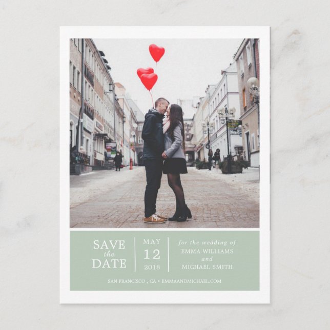 Sage Green Simple & Modern Photo Save the Date Announcement Postcard (Front)