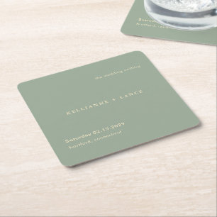 Sage Green Simple Modern Wedding Square Paper Coaster