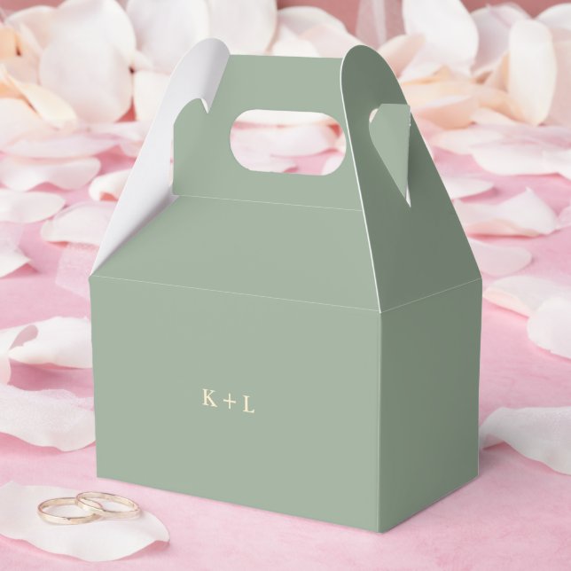 Sage Green Simple Monogram Modern Wedding Favour Box (Wedding)