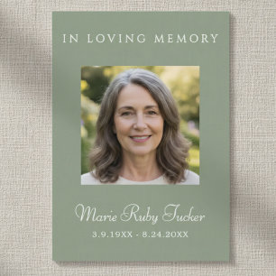 Sage Green Simple Photo Funeral Poem Prayer Card