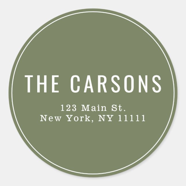 Sage Green Simple Round Return Address Label (Front)