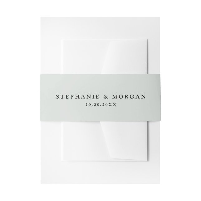 Sage green simple rustic Boho Wedding Invitation Belly Band (Front Example)