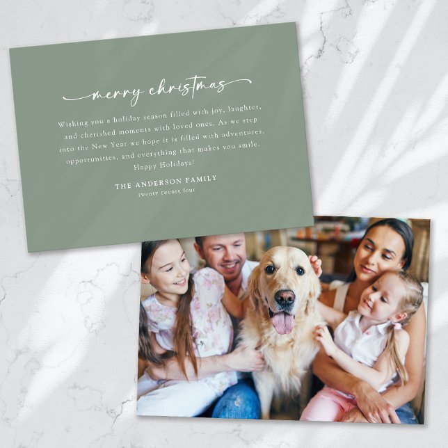 Sage Green Simple Script Photo Holiday Card (Creator Uploaded)