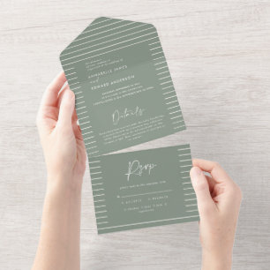 sage green simple wedding all in one invitation
