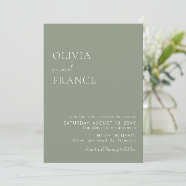 sage green simple wedding Invitation (Standing Front)