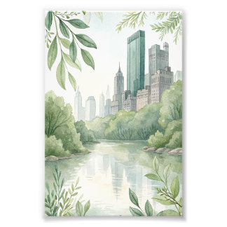 Sage Green Skyline Wedding Invitation Photo Print