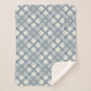 Sage Green, Slate Blue and Cream Plaid Sherpa Blanket