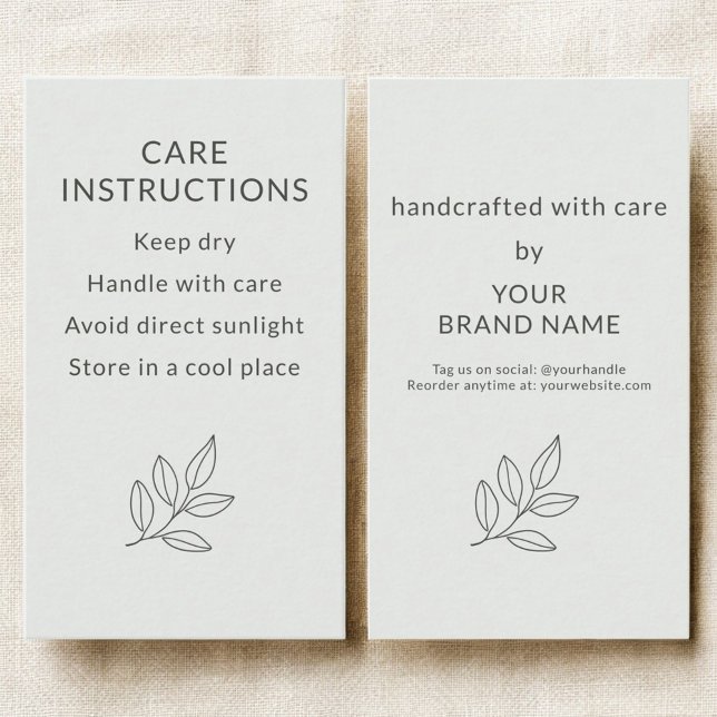 Sage Green Small Business Care Instructions Business Card (Creator Uploaded)