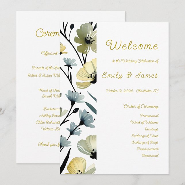Sage Green & Soft Yellow Botanical Weddin Programme (Front/Back)