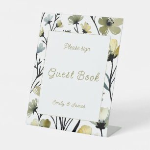 Sage Green & Soft Yellow Botanical Wedding Pedestal Sign