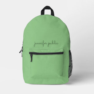 Sage Green Solid Colour Elegant Handwritten Name Printed Backpack