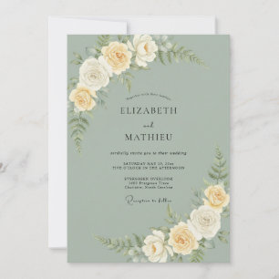 Sage Green Sophisticated Floral Wedding Invitation