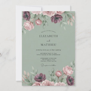 Sage Green Sophisticated Vintage Wedding Invitation