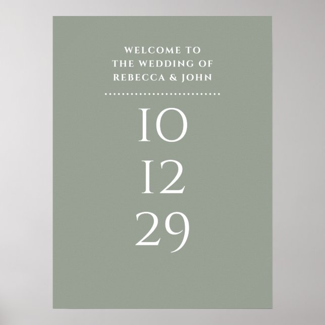 Sage Green Special Date Wedding Welcome Sign (Front)