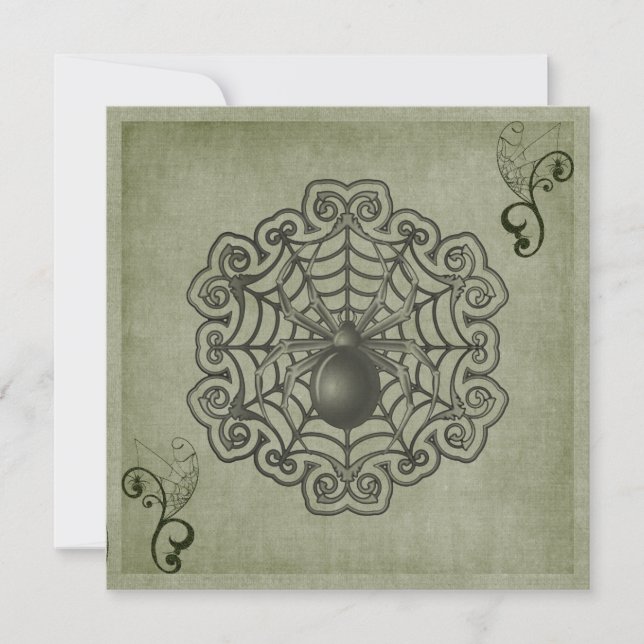 Sage Green Spider Scroll Halloween Party Invitation (Front)