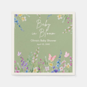 Sage Green Spring Baby in Bloom Baby Shower Napkin