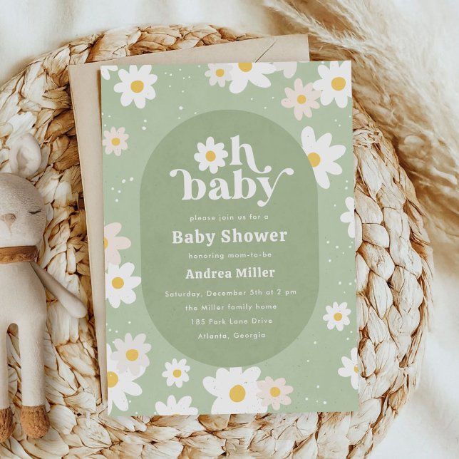 Sage Green Spring Daisies Floral Baby Shower Invitation (sage green daisies baby shower invitation)