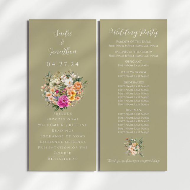 Sage Green Spring Floral Wedding Program Programme (Creator Uploaded)