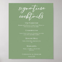 Sage Green Spring Wedding Signature Cocktails Menu