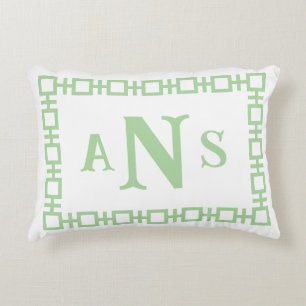 Sage Green Square Greek Key Monogram Decorative Cushion