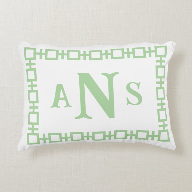 Sage Green Square Greek Key Monogram Decorative Cushion (Front)