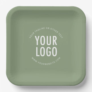 Sage Green Square Paper Plates Custom Logo Printed