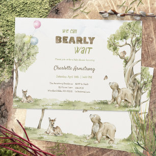 Sage Green Storybook Bearly Wait Baby Shower Invitation