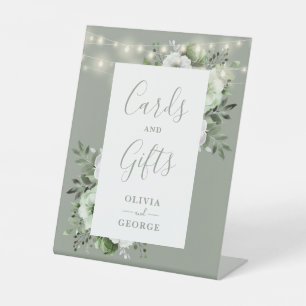 Sage Green String Lights Floral Cards And Gifts Pedestal Sign