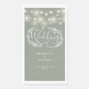 Sage Green String Lights Floral Wedding Napkin
